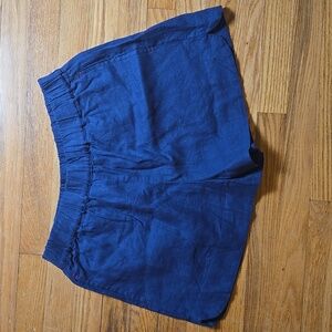 For Days navy blue 100% linen pull-on shorts